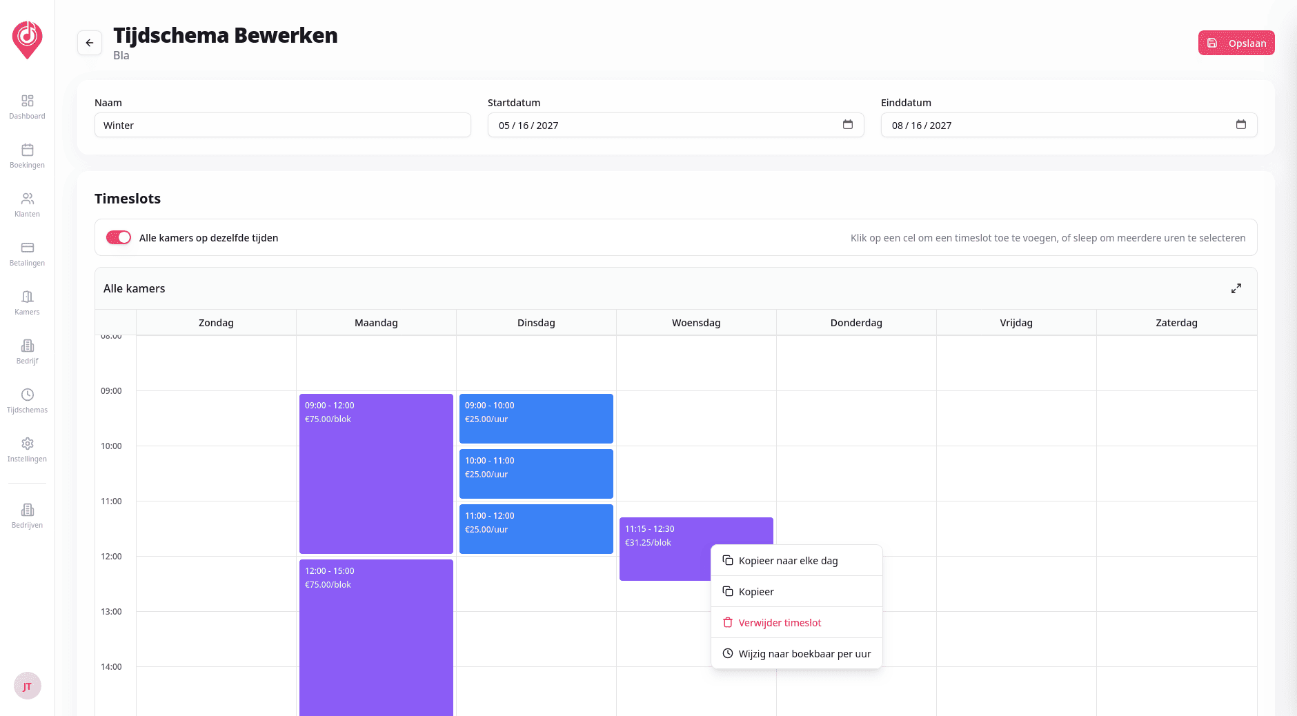 timeslot editor